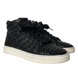 Vince Camuto Womens Sneakers Size 6 Grommet Studded Mid Top Bestinda Black